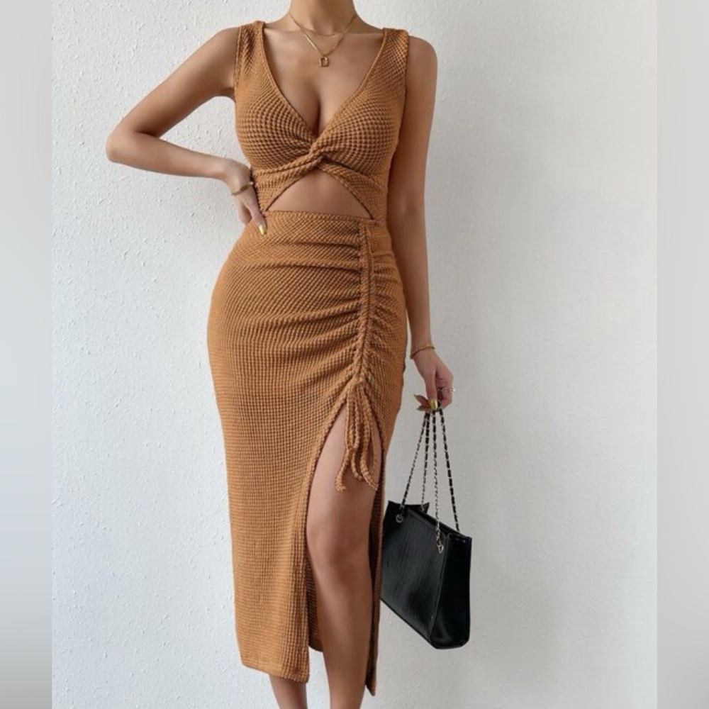 Never worn Unity twist front cut out drawstring split thigh dress